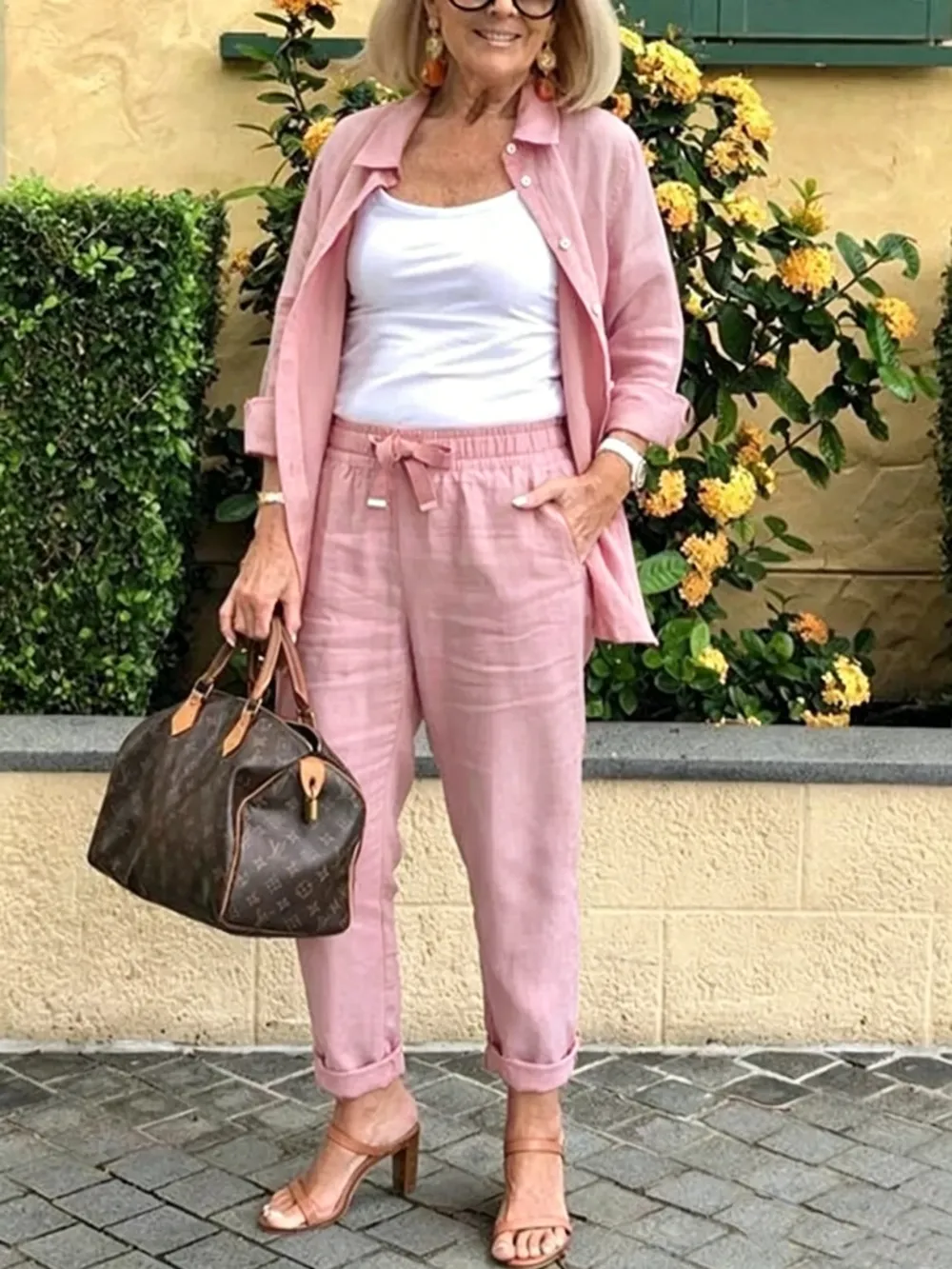 Solid Cotton Linen Women Suits  Casual