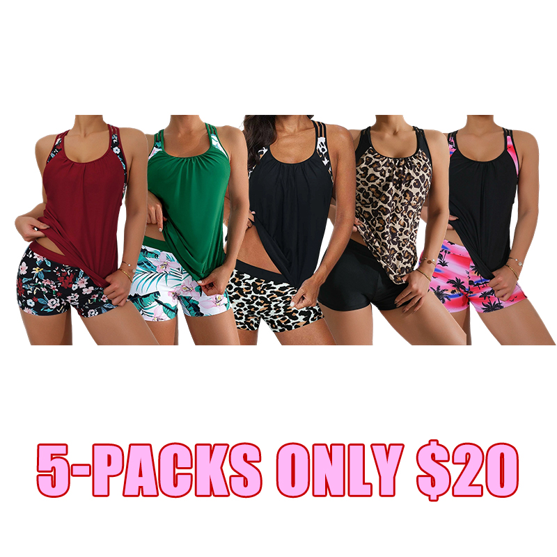 🏖️ Women's Floral Tankini Set with High-Waisted Swim Shorts