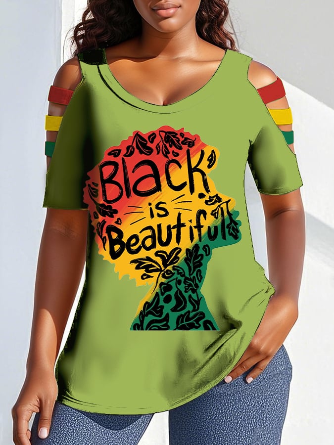 ✊🏾Black-Owned✊🏾Women's Juneteenth Black is Beautiful Print Short Sleeve T-Shirt
