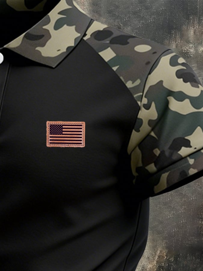 Men's Retro Patriot Camouflage Patchwork T-shirt