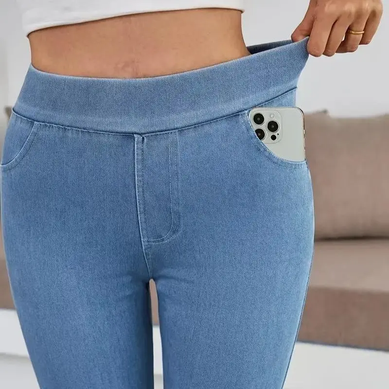 Women's High-Waisted Soft Stretch Cropped Pants with Pockets