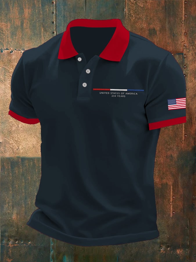Men's 250th Anniversary National Flag Print Casual Polo Shirt