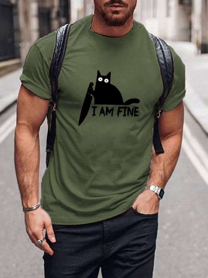 Men's Halloween I'm Fine Print Short Sleeve T-shirt