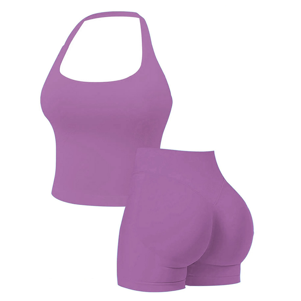 Two-Piece Women's Halter Top & High Waist Shorts Sports Set