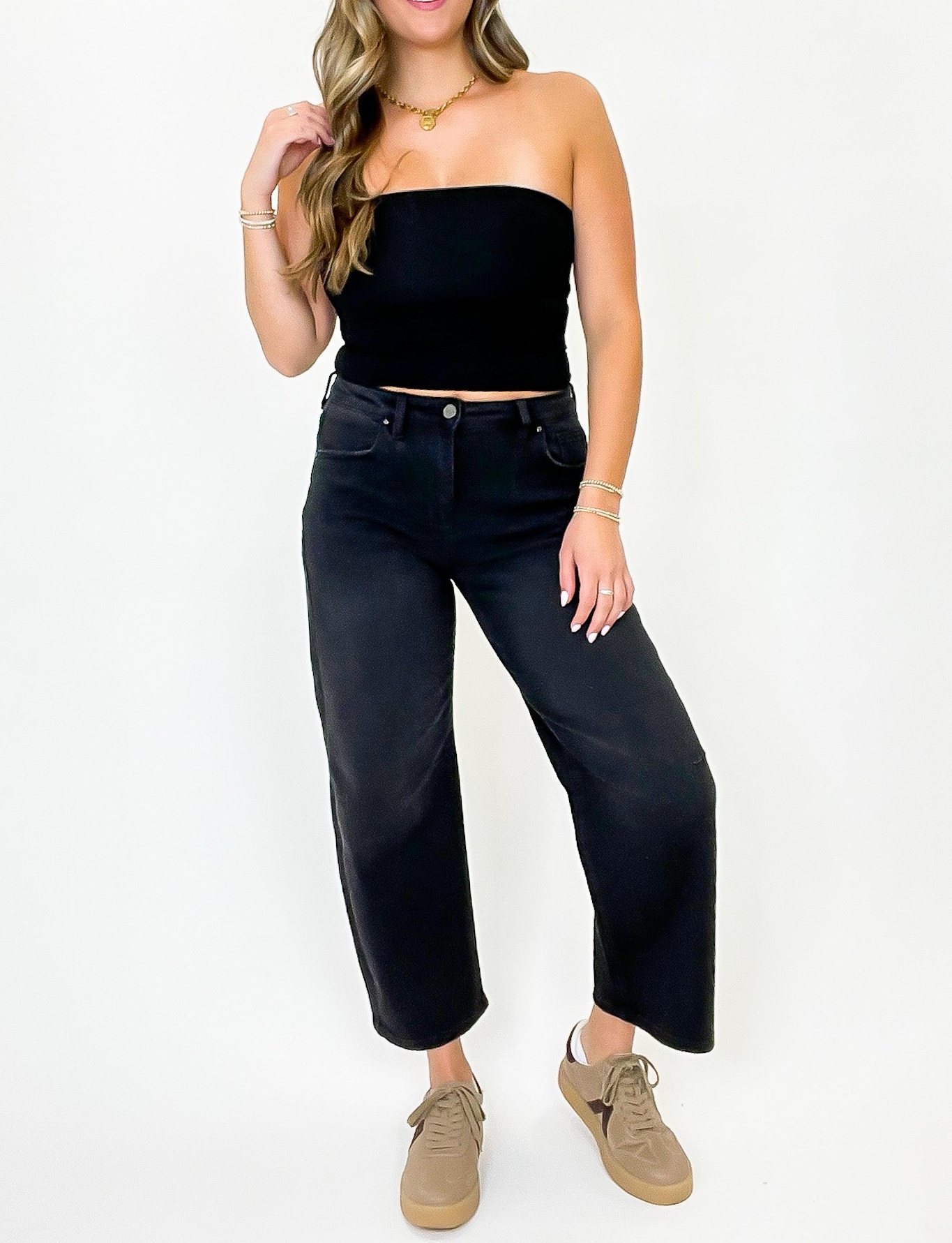 Ridgeway Mid Rise Fit Crop Wide Barrel Leg Jeans