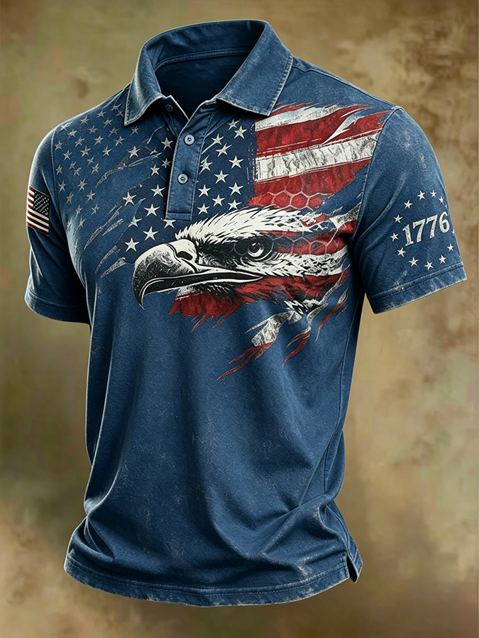Men'S Casual American 250Th Anniversary Washed And Distressed Print T-Shirt