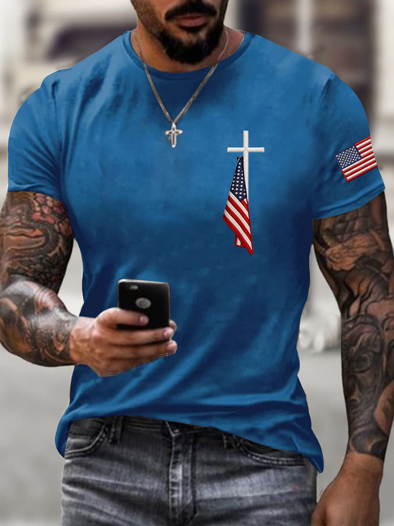 Men's American Flag Cross Casual T-shirt