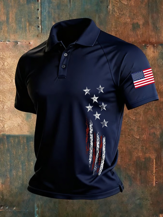 Men's Retro American Independence Day Printed Casual Collar T-shirt