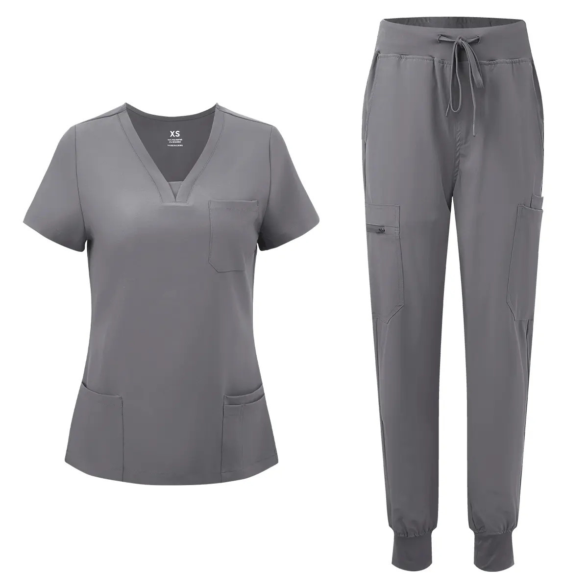 Women's Workwear Set — V-Neck Scrub Top and 10-Pocket Cargo Pants
