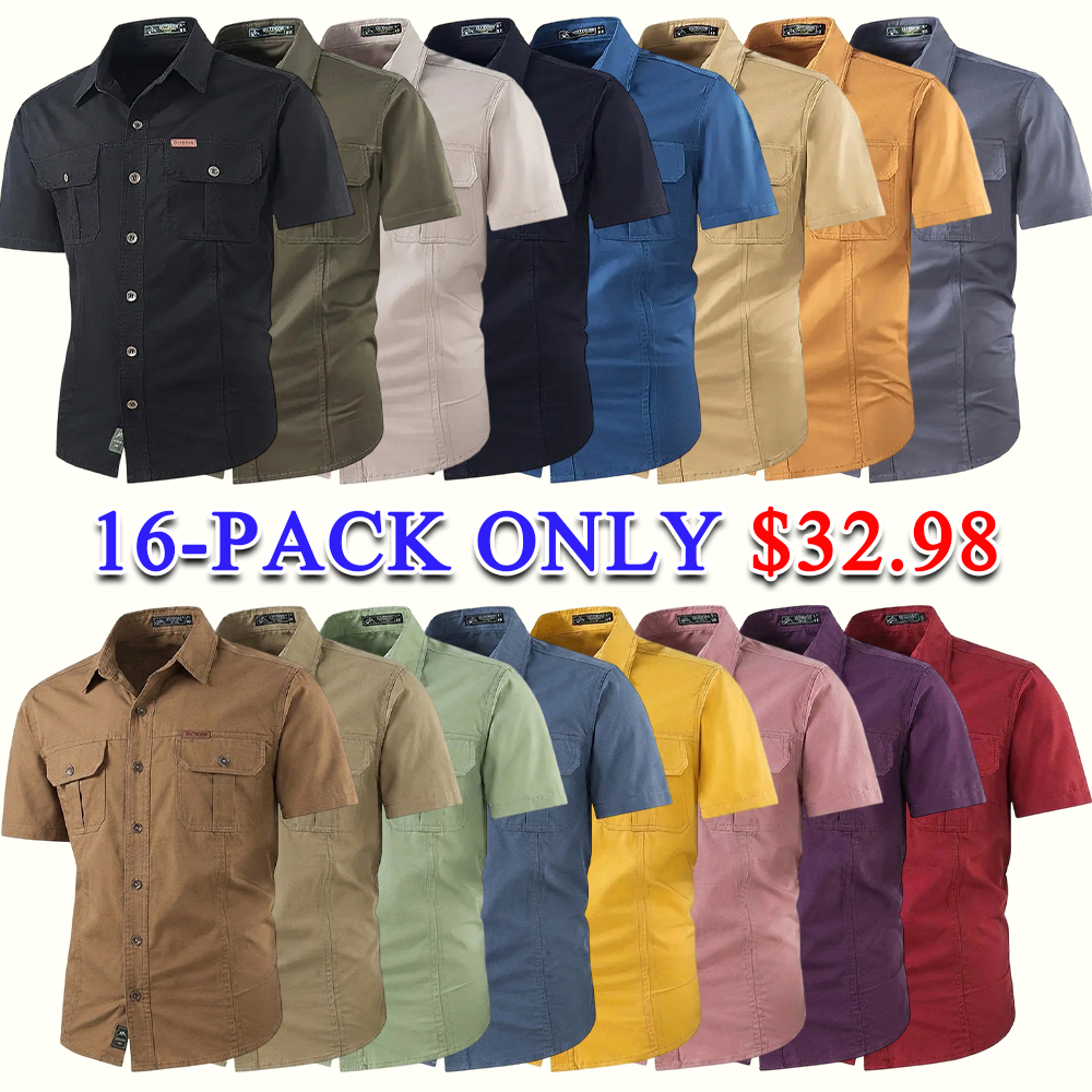 Men's Lightweight Multi-Pocket Short Sleeve Work Shirt Casual Outdoor Summer Utility Shirt