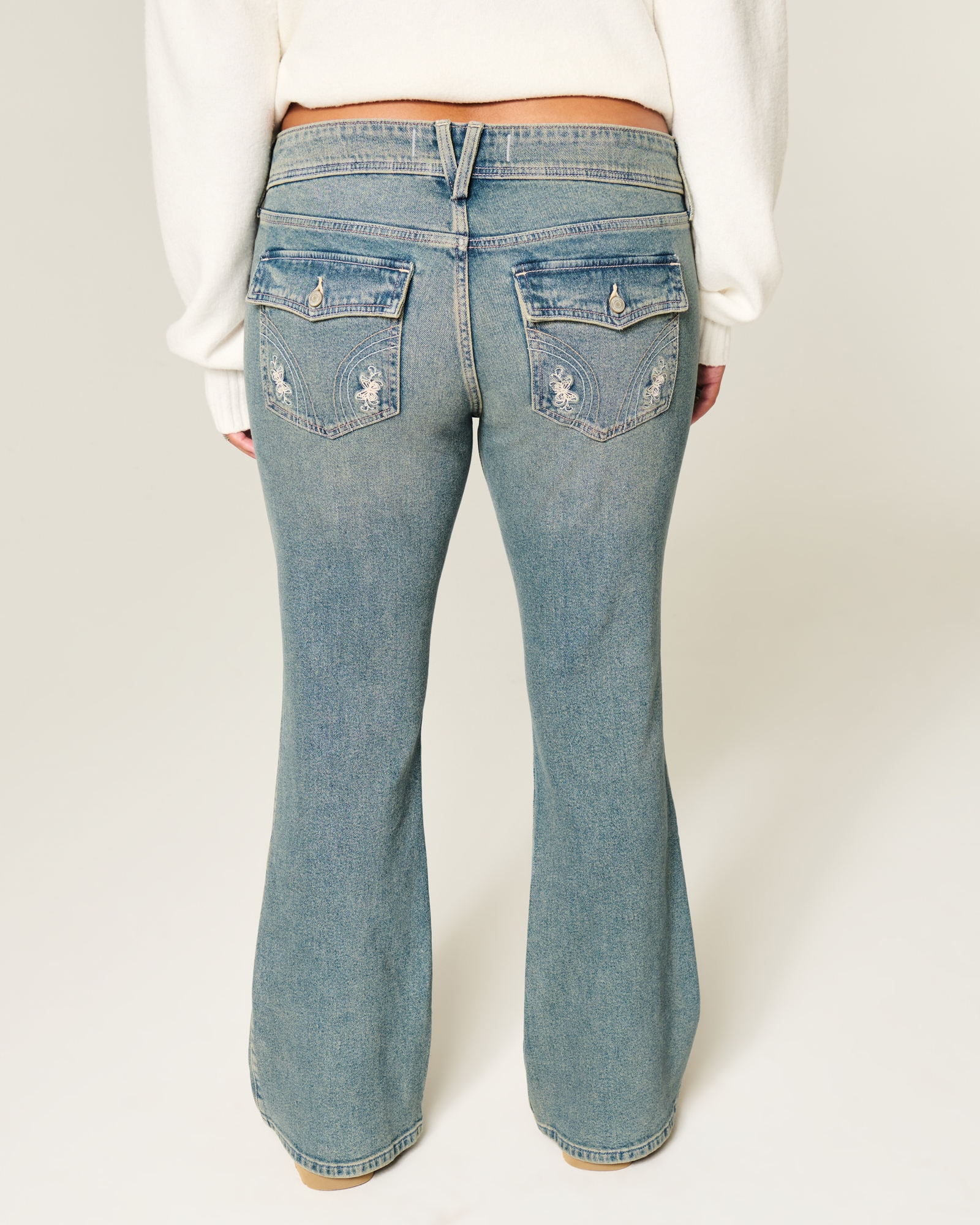 Low-Rise Dark Wash Embroidered Bootcut Jeans