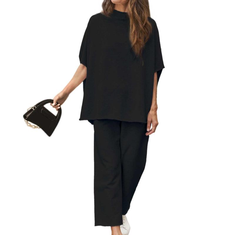 Women's Batwing Sleeve Capelet & Wide Leg Pants Lounge Set