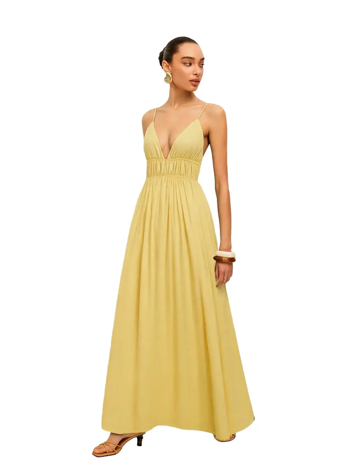 Sleek Deep V Ruched Sleeveless Bodycon Dress