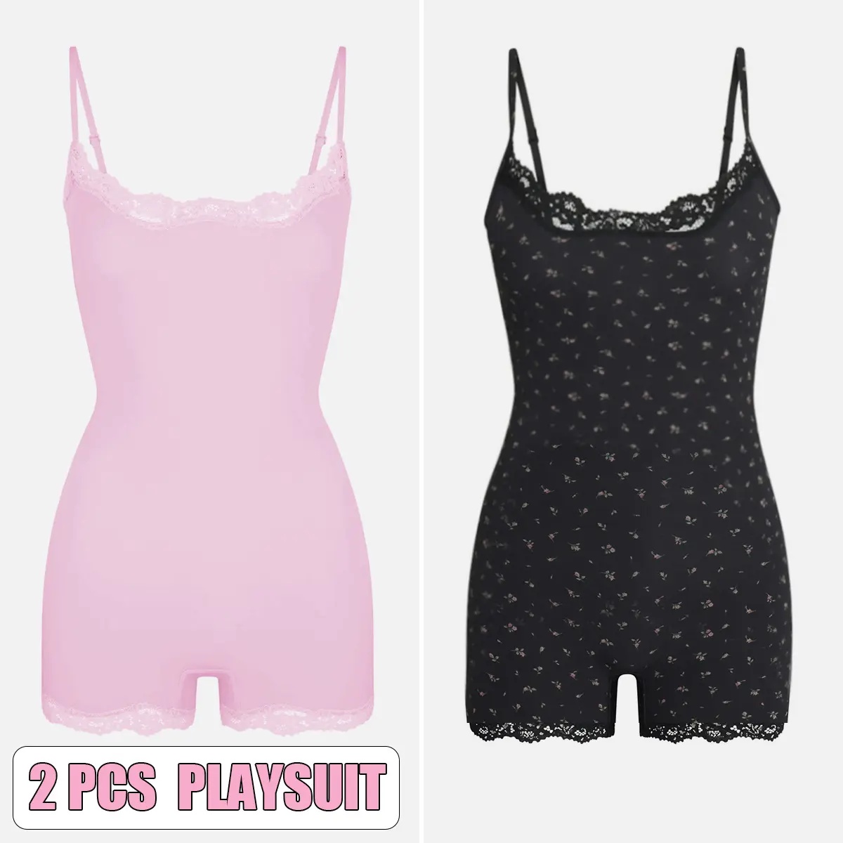 KatchMe Lace Series Women's Simple Style Spaghetti Strap Lace Trim Breathable Bodysuit