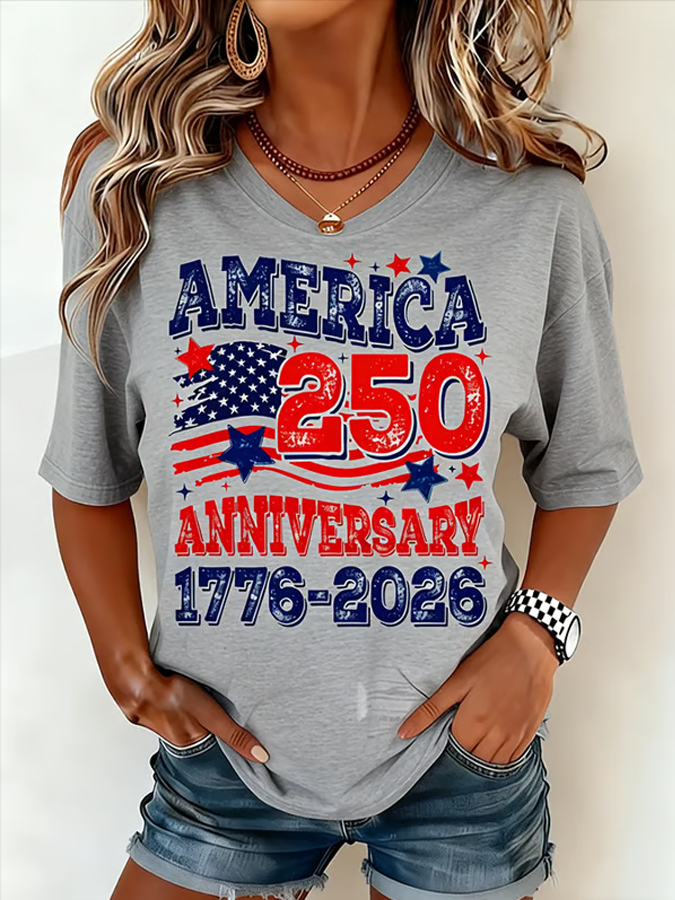 Women'S V-Neck Letter Printed T-Shirt