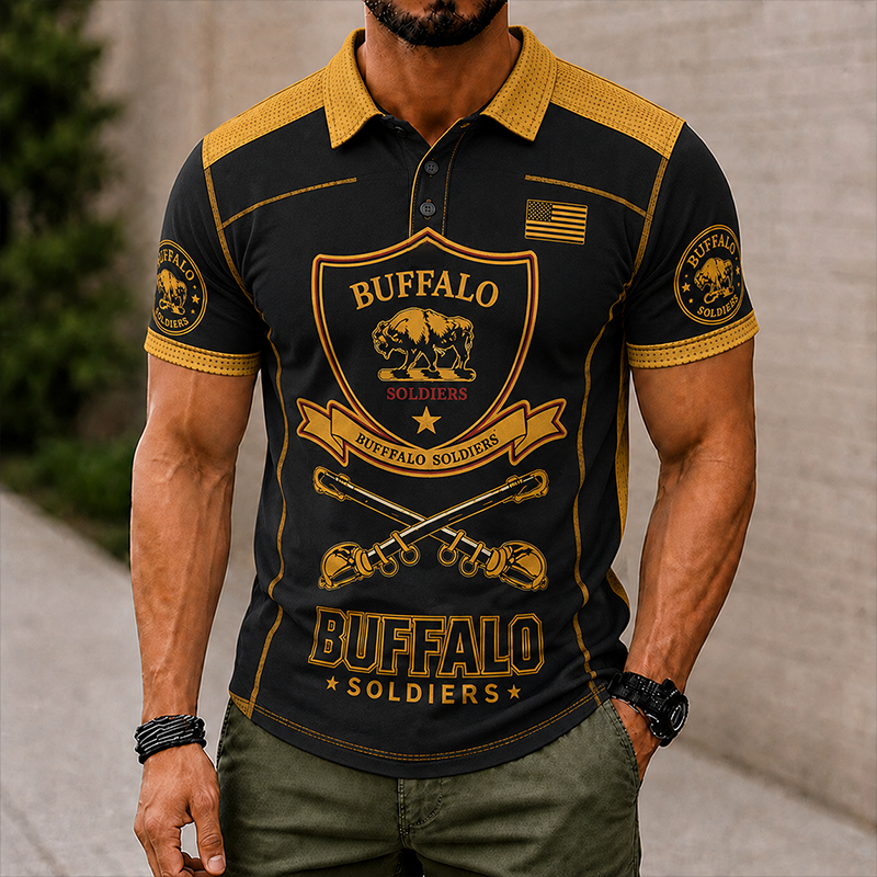 Men's Buffalo Soldier Summer Short-Sleeve Polo Shirt
