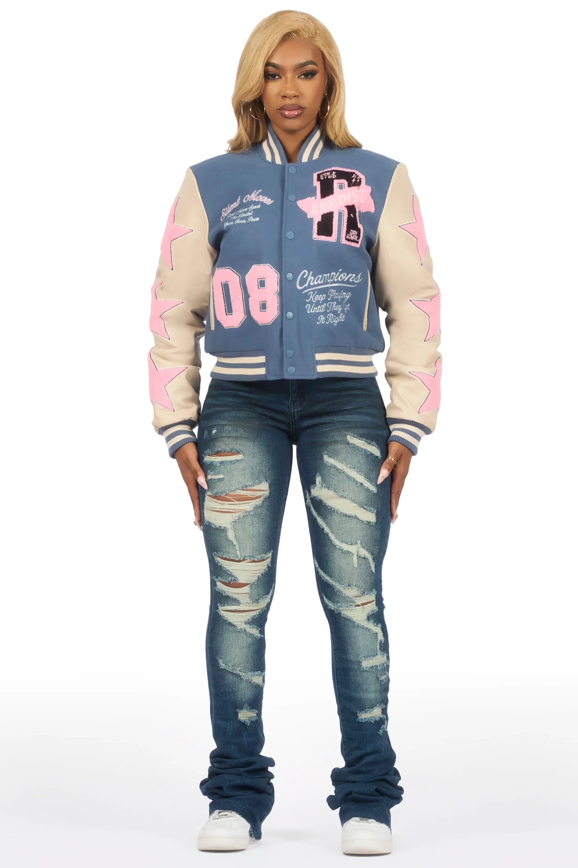 Krystle Navy Oversized Varsity Jacket