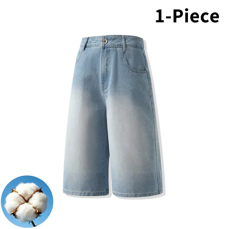 Men’s 3-Piece Vintage Washed Wide-Leg Denim Shorts Set