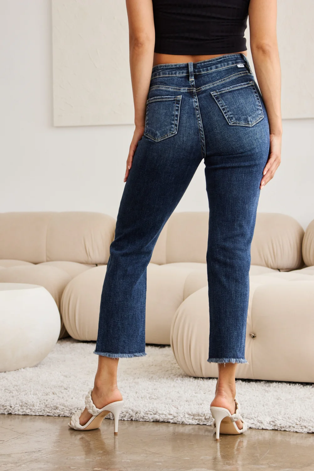 Crop Full Size Tummy Control Distressed High Waist Raw Hem Jeans