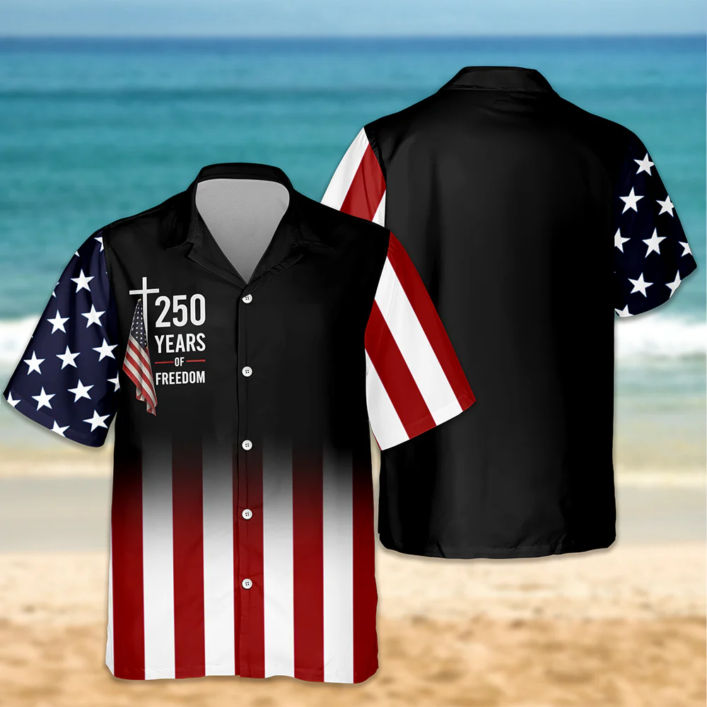 Men's 250 Years Of Freedom Christian Cross American Flag Shirt