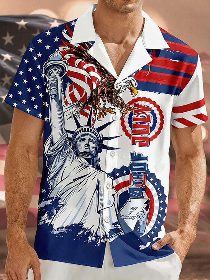 Men's 4th Of July Statue Of Liberty Bald Eagle Beach Vacation Shirt