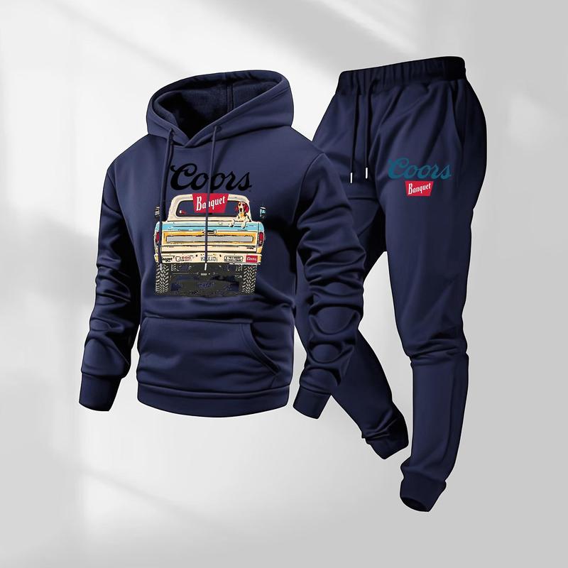Men’s Retro Print Hoodie & Sweatpants Set – Cozy Casual Tracksuit