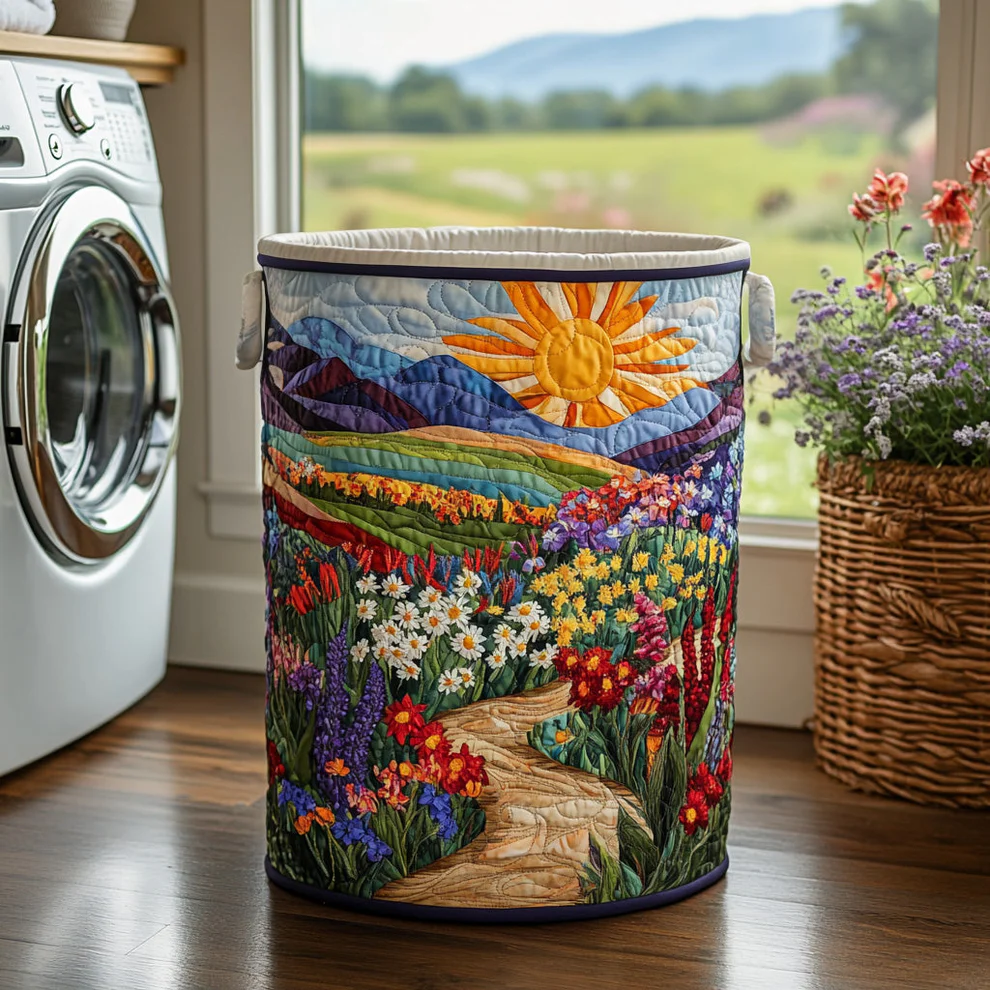 Bright Meadow Quilted Laundry Basket  | sun  flowers