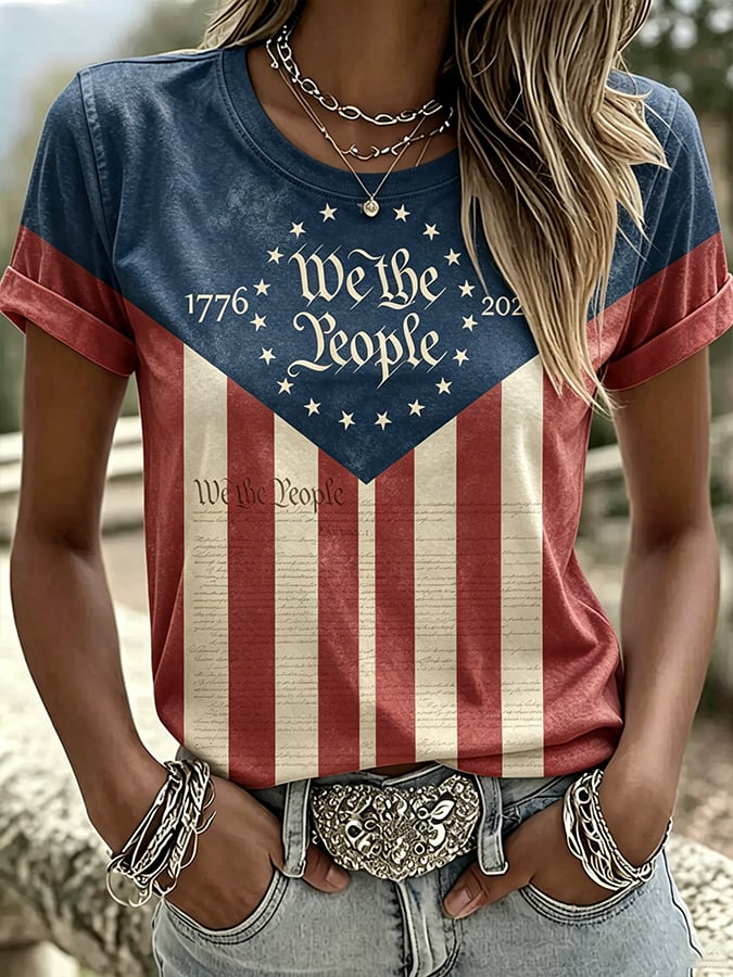 Women's  Independence Day The American Flag Faith Print T-Shirt