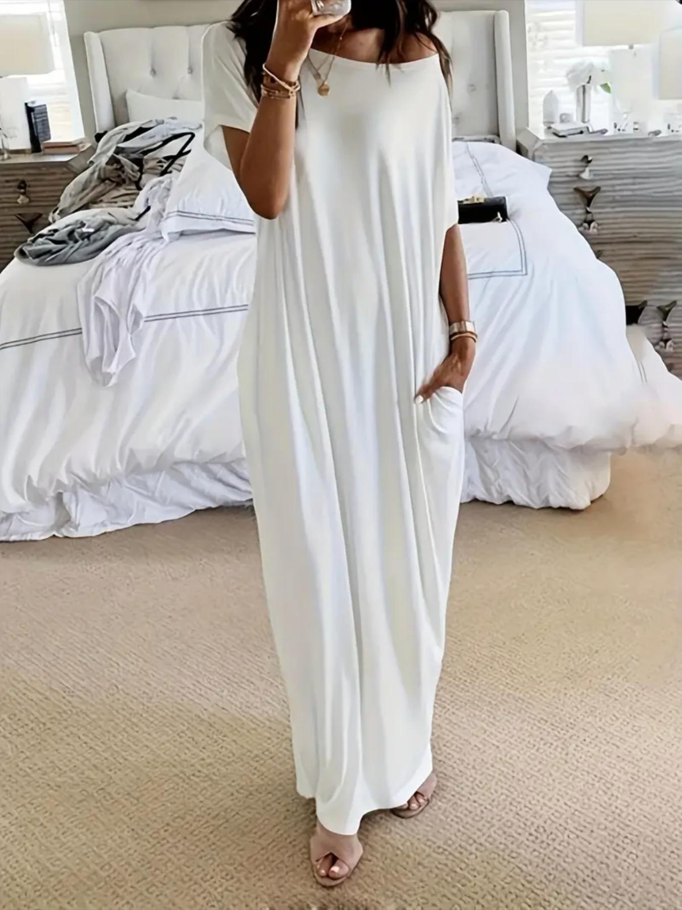 Women’s Relaxed Batwing Maxi Lounge Dress with Pockets