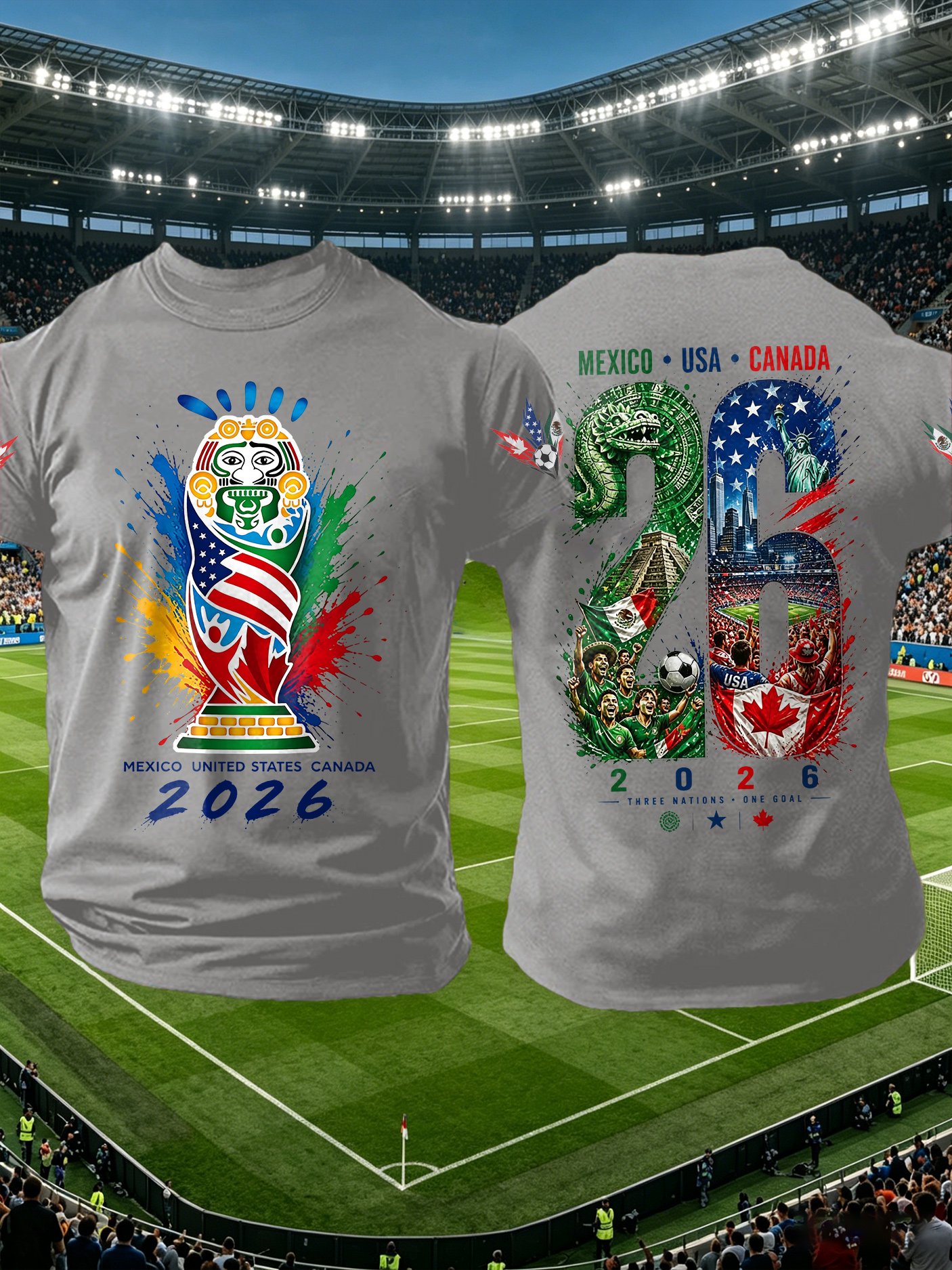 Men's Retro 2026 Soccer Mexico United States Canada Print T-Shirt