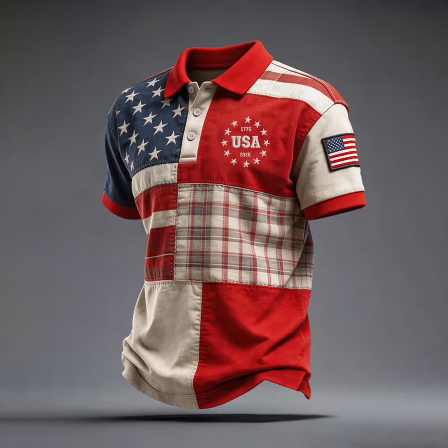Men's Casual American 250th Anniversary Print Polo Shirt
