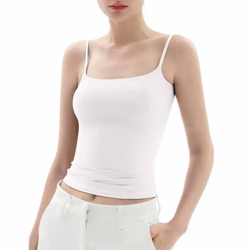 Spaghetti Strap Tank Top, Double Layer Not See-Through Cami, Buttery Soft Stretchy Top