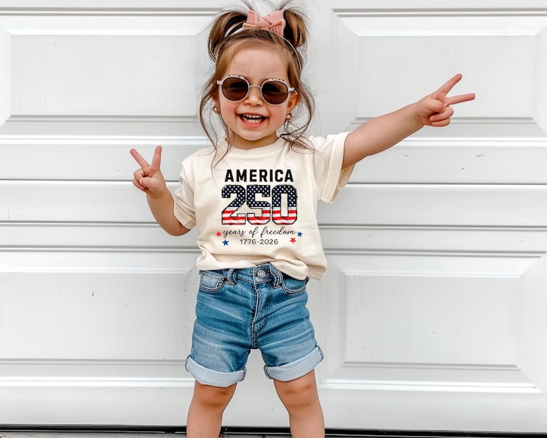 United States of America 250th Anniversary Kids Shirt - Patriotic Flag 4th of July Toddler Tee