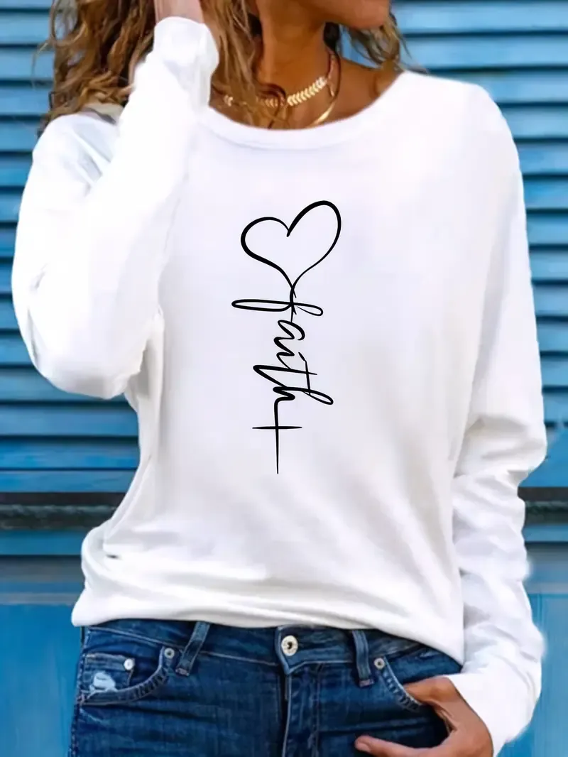 Soft Polyester Women's Casual Long Sleeve Crew Neck T-Shirt