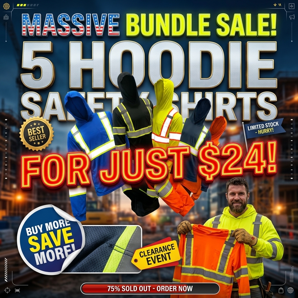 5-Pack High Visibility Hoodie Safety Shirts for Men – Long Sleeve Reflective Work Shirts with Hood, Lightweight Mesh