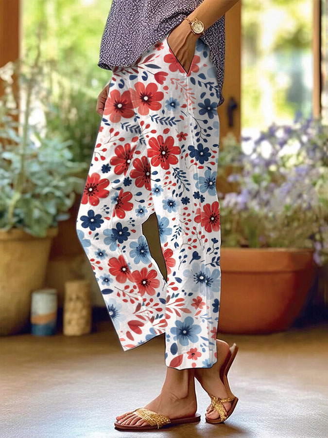 Women's 250th Anniversary Printed Casual Cotton Linen Trousers