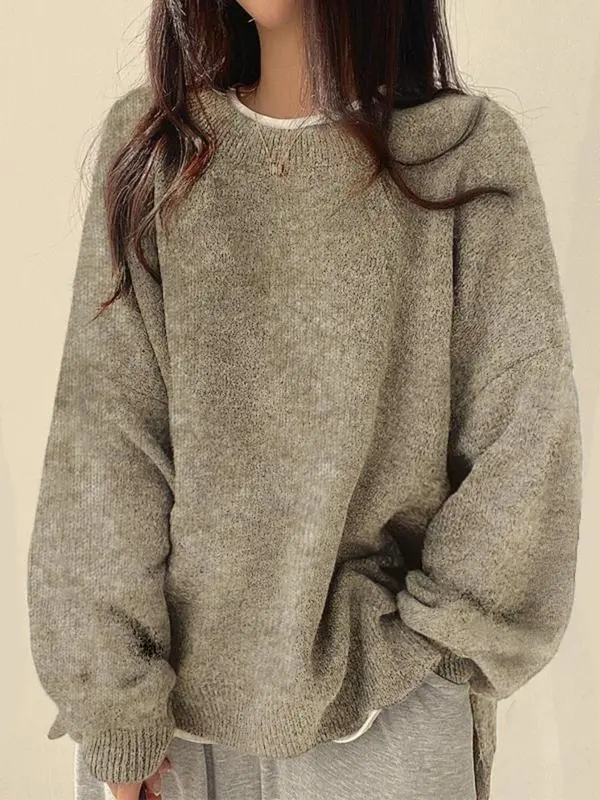 Women's Drop Shoulder Split Hem Sweater