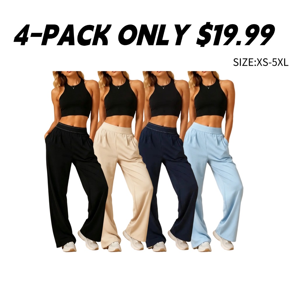 Pantalones casuales de mujer de talle alto y pierna ancha con bolsillos.