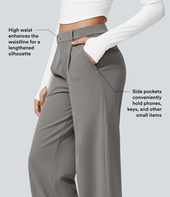 Women High Waisted Pocket Straight Leg Work Pants