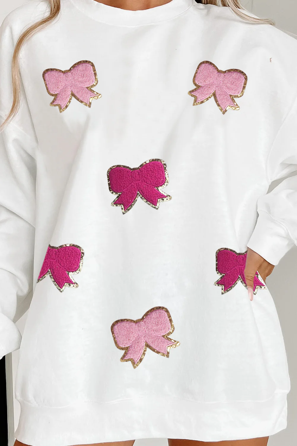 Chenille Bowknot Graphic Drop Shoulder Baggy Sweatshirt