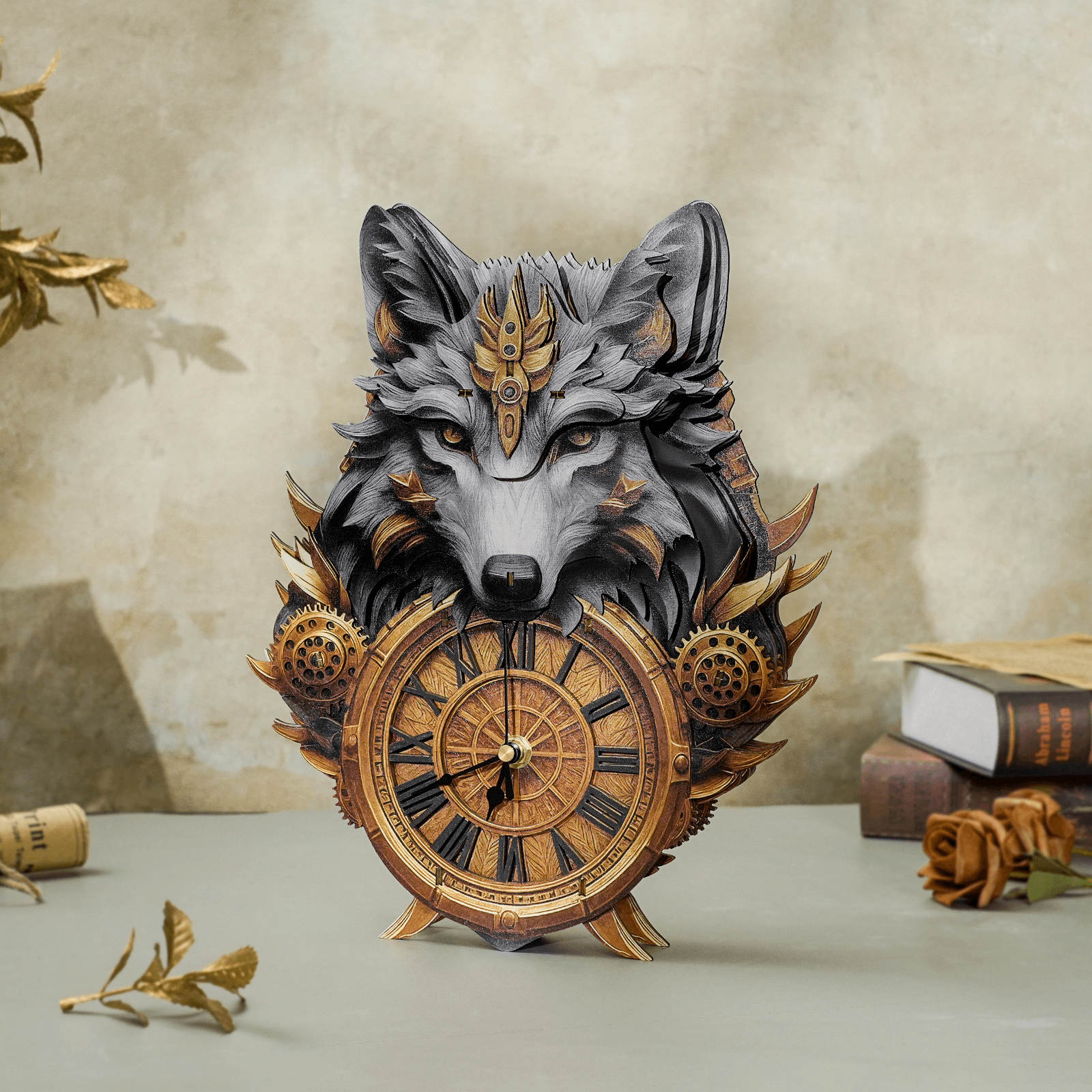 Gray WolfDIY Wooden Clock, 3D Puzzle Craft Kit
