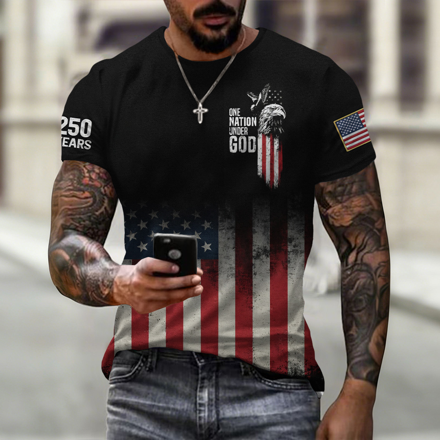 Men'S Retro American Independence Day Printed Short Sleeved T-Shirt