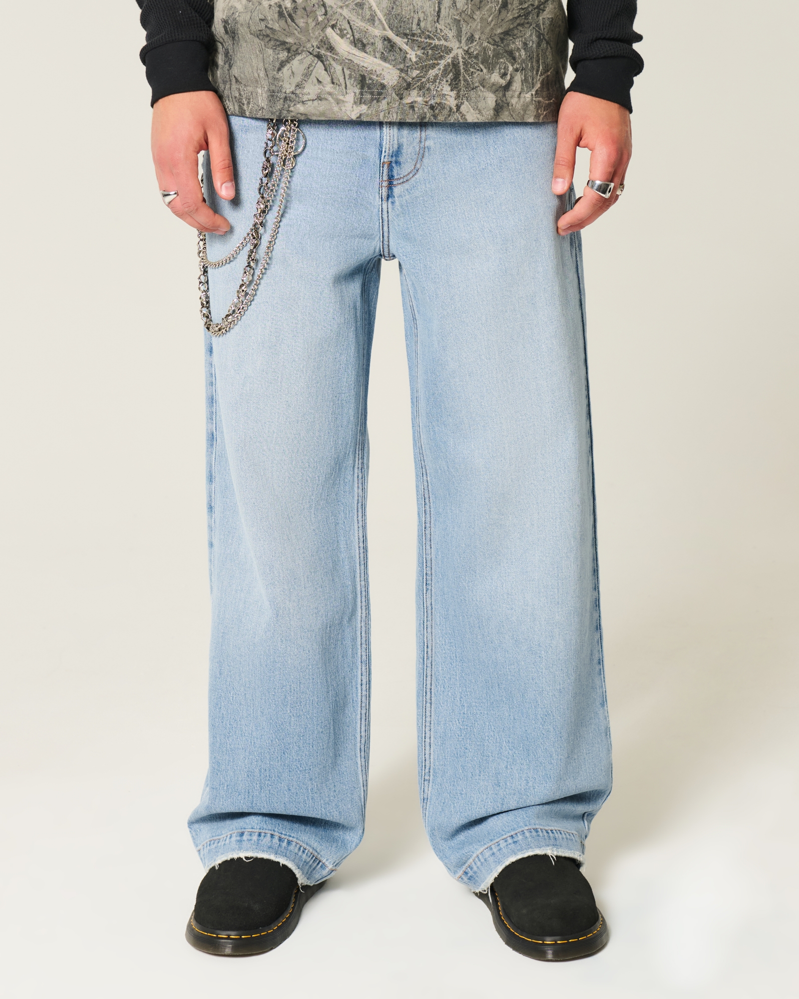 Dark Wash Logo Embroidery Super Baggy Jeans