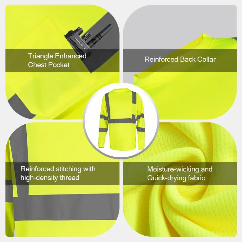 6-Pack Hi-Vis Long Sleeve Work T-Shirts with Pocket (Breathable & Quick-Dry)