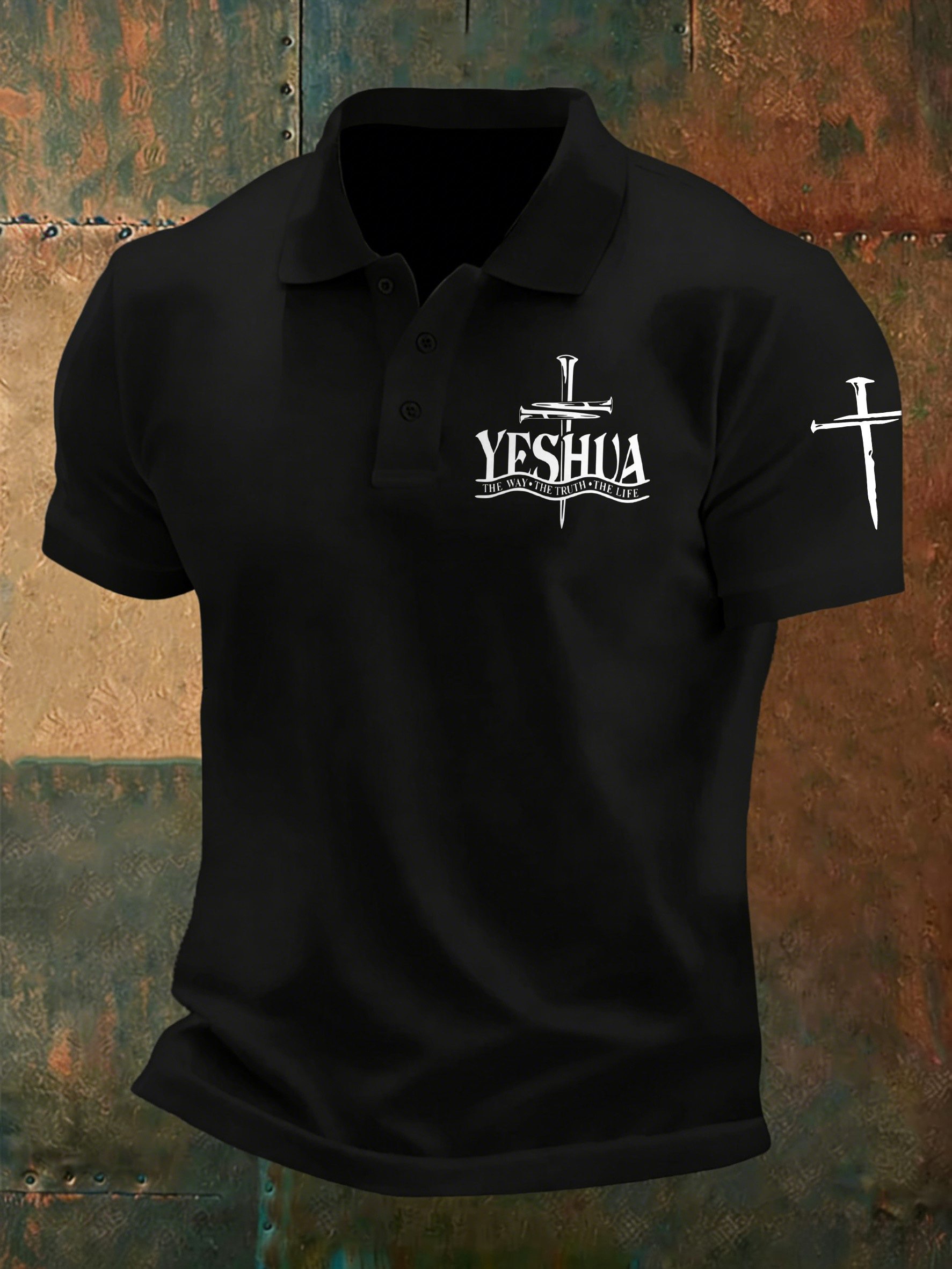 Men'S Casual Faith Jesus Collar Button Polo Shirt