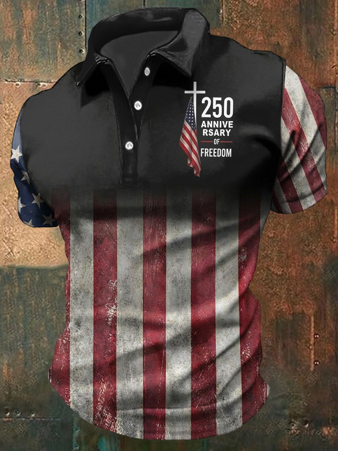 Men'S Casual American Independence Day Printed Celebration Short Sleeved Polo Shirt