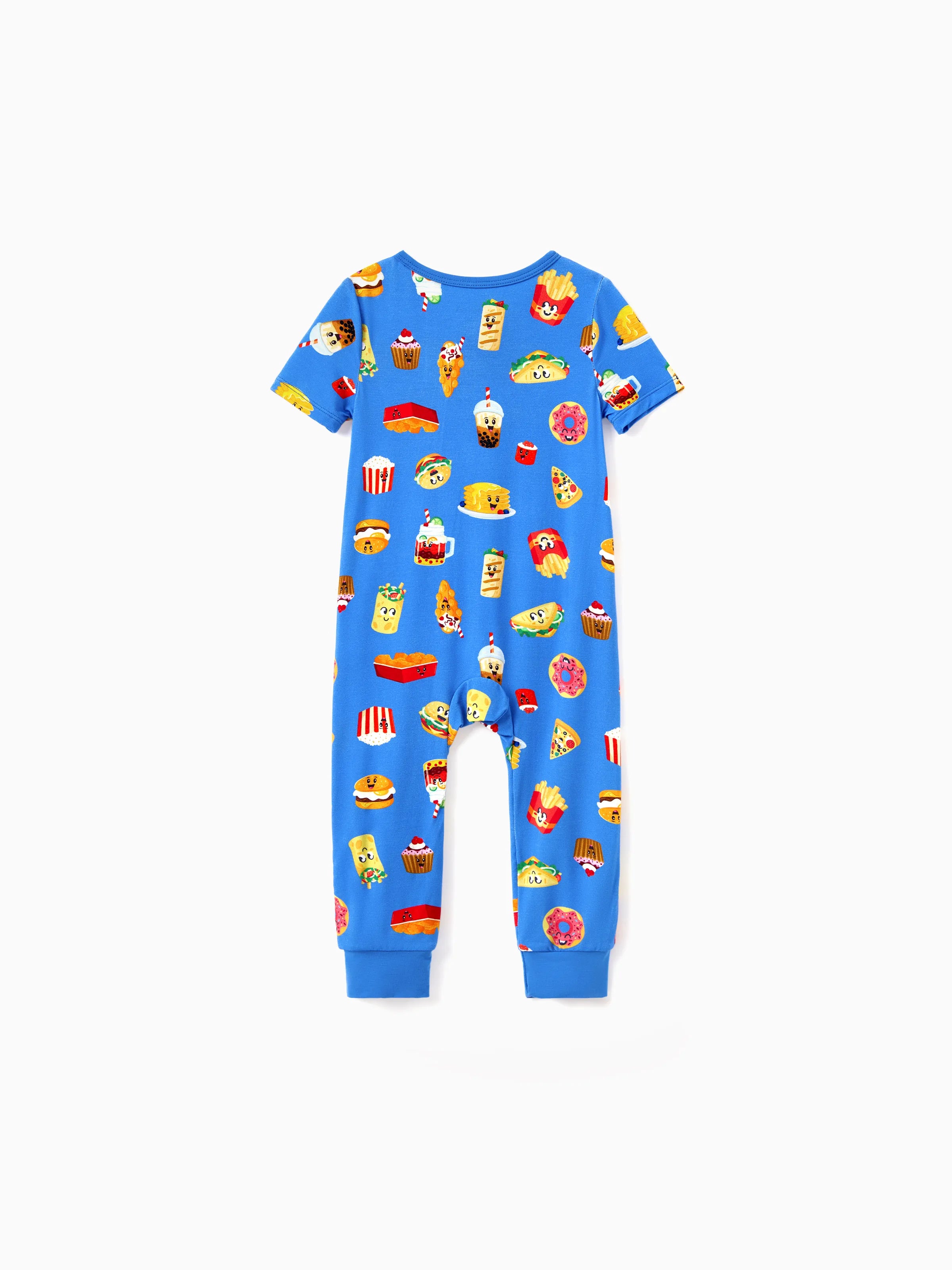 Family Matching Bamboo Pajamas Buttery Soft Bamboo PJs for Men Women Kids Toddler, Cute Burger & Fries Print Short Sleeve Sleepwear (Snug-Fitting for Children) Royal Blue
