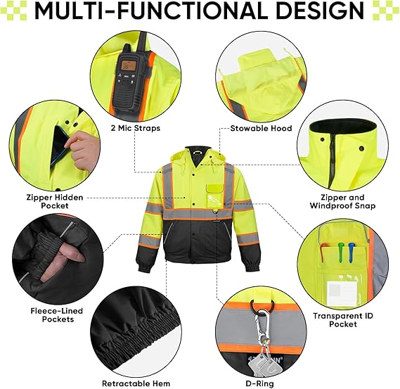 High Visibility Hoodie  Reflective Safety Jacket Zipper