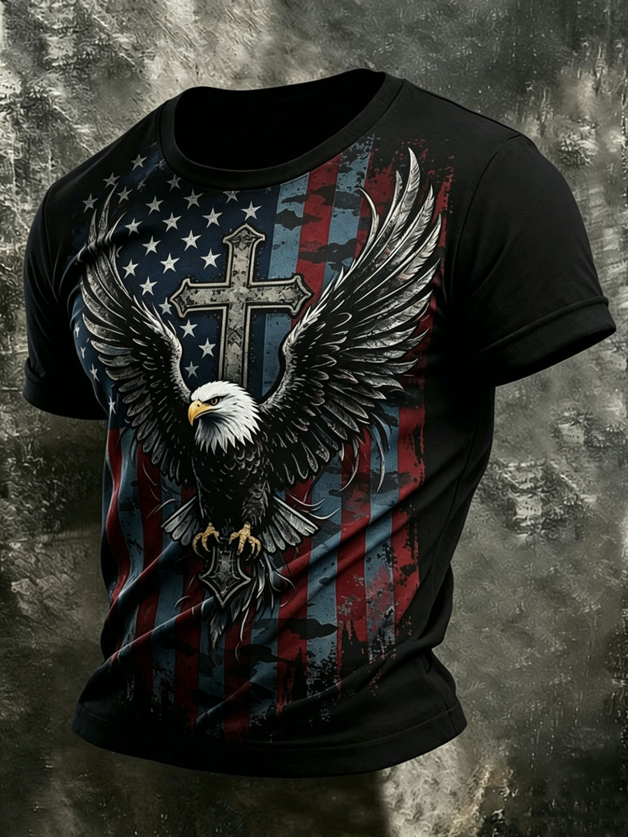 Men'S Retro America 250 National Flag Print Casual T Shirt