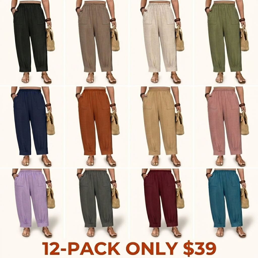 Plus-size casual loose-fit trousers with an elastic waist